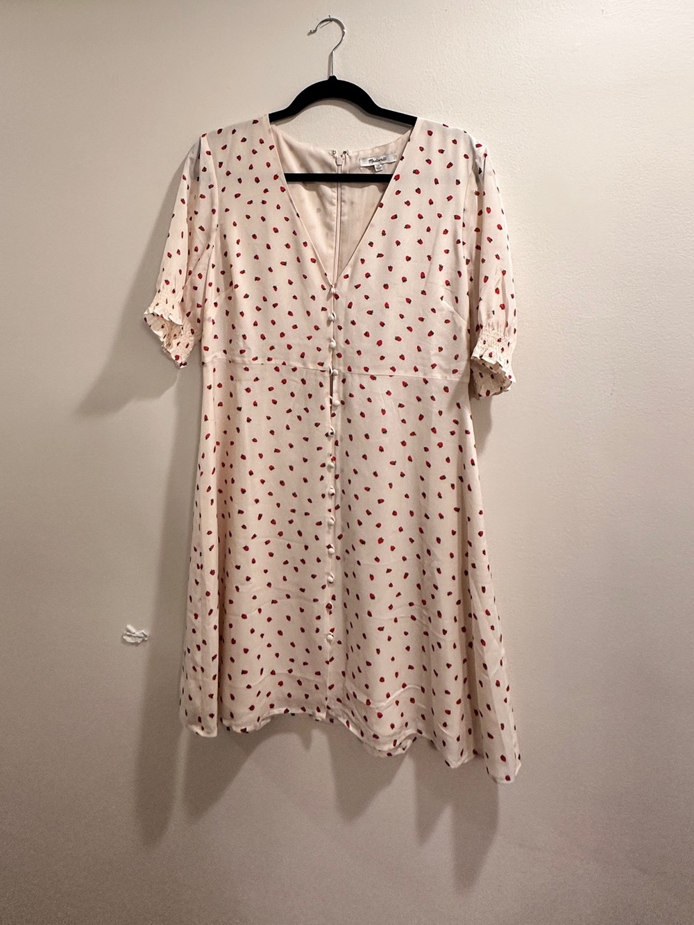 Madewell Strawberry Print Mini Dress Size 10 NWOT Look Cream Puff Sleeves - Picture 7 of 15